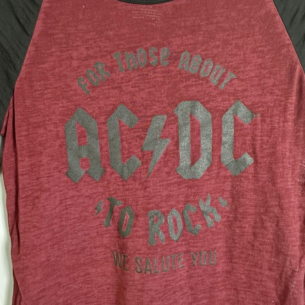 ACDC Womens Size M Burnout Raglan Band Tee Red Black Graphic Top Sheer
